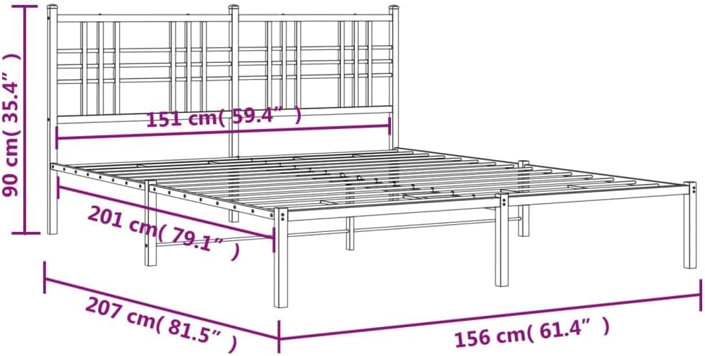 Modern White Powder-Coated Steel King Size Bed Frame 59 x 79 Inches, Sturdy Metal Platform with Underbed Storage Space, Easy Assembly for Master and Guest Bedrooms, Durable