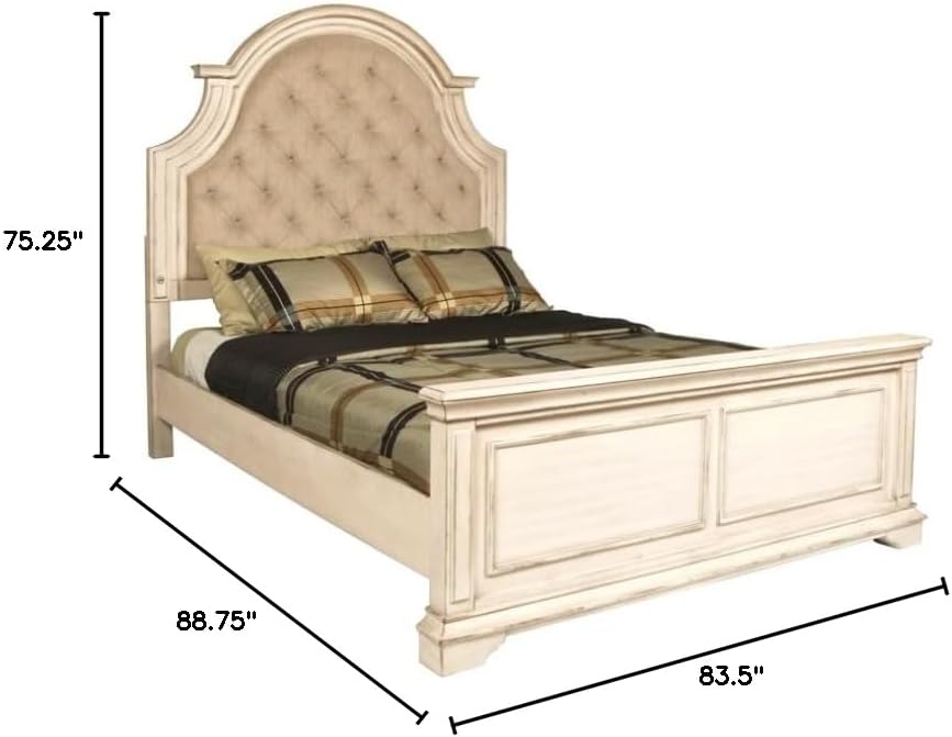 New Classic Furniture Anastasia Solid Wood King Bed, Antique White