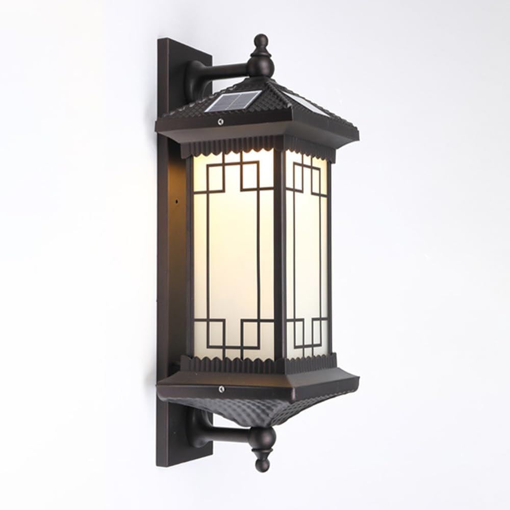Outdoor Solar Wall Light Vintage Lantern Wall Sconce Cordless Solar Powered Wall Mounted Lamp Exterior Porch Lights Patio Fence Outside Sconces Wall Lighting Fixture