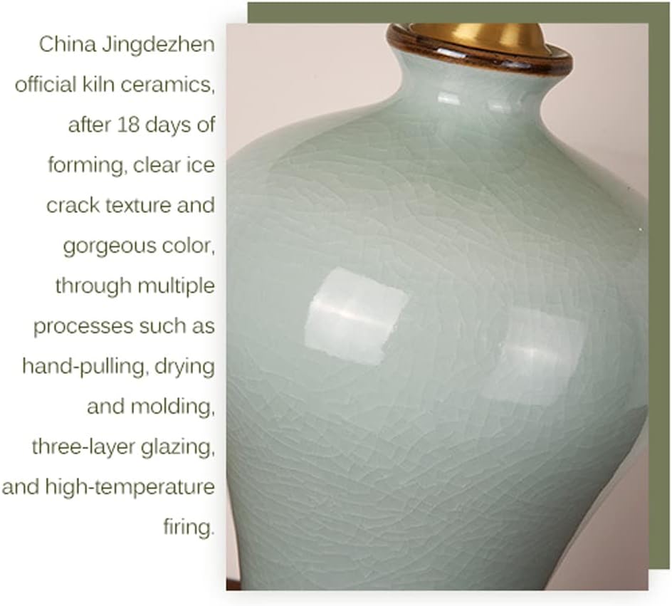 French Country Ceramic Table Lamp Bedside Desk Nightstand Lamp with Fabric Shade Vintage Vase Reading Lamp for Bedroom Living Room Office College Bookcase