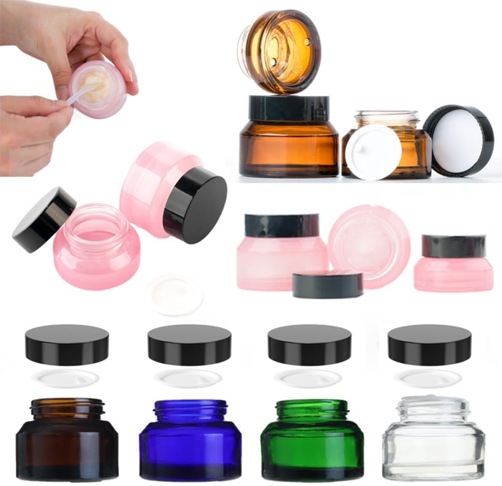 20PCS 15g/30g/50g Glass Cosmetic Jars with Inner Liner, Round Empty Travel Refillable Bottles for Body Skincare Lotion, Cosmetic Samples & DIY Beauty Tools Accessories (30g,Pink)