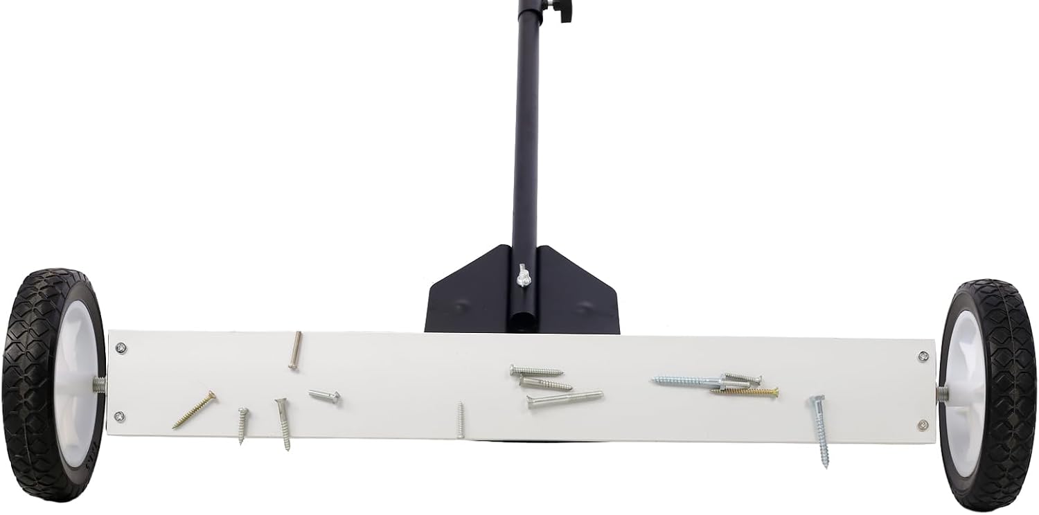 24' Heavy Duty Rolling Magnetic Sweeper, 30LBs Capacity Push Type Magnet for Nails Screws and Metal with Quick Release and Adjustable Handle Large 7' Wheels for Garage Yard Construction