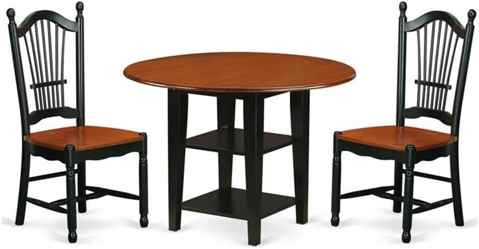East West Furniture SUDO3-BCH-W 3 Piece Dining Set Contains a Round Dining Table with Dropleaf & Shelves and 2 Kitchen Chairs, 42x42 Inch, Black & Cherry