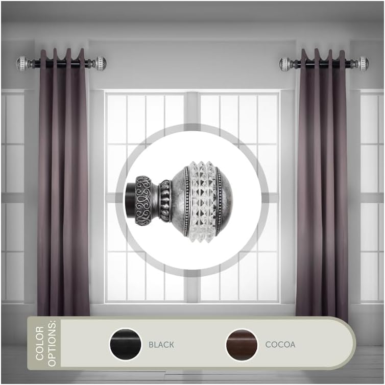 Maykoosh Steel Curtain Rods Set - 12-20 Inch Black Rods with Resin Finials - Single Rods for Windows