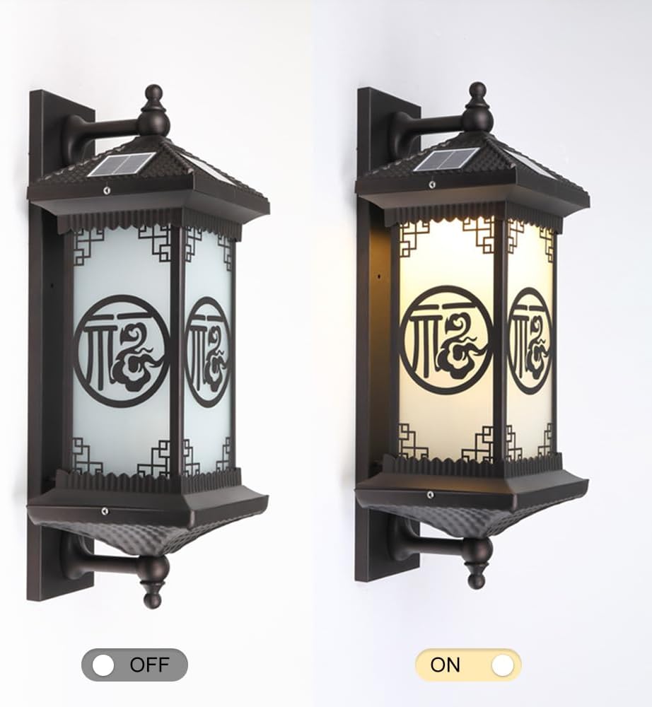 Outdoor Solar Wall Light Vintage Lantern Wall Sconce Cordless Solar Powered Wall Mounted Lamp Exterior Porch Lights Patio Fence Outside Sconces Wall Lighting Fixture
