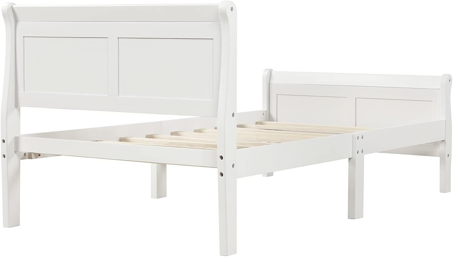 Twin Bed Frame, Twin Bed Headboard Wood Platform Bed White Twin Easy Assembly Bedroom Decor Set Noise Free
