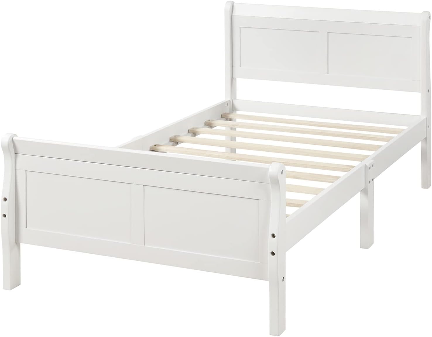 Twin Bed Frame, Twin Bed Headboard Wood Platform Bed White Twin Easy Assembly Bedroom Decor Set Noise Free