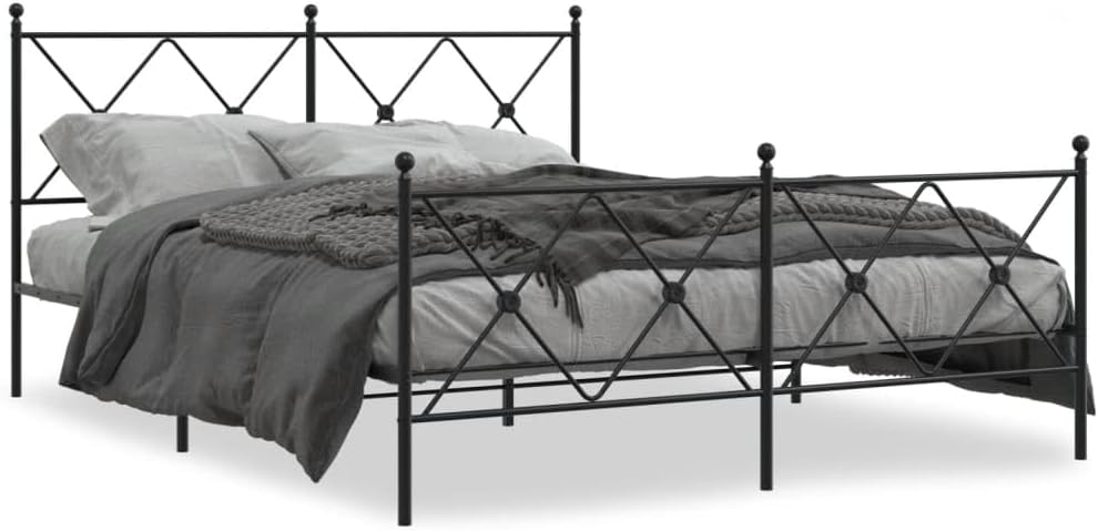 King Size Metal Bed Frame with Headboard and Footboard, Sturdy Steel Construction, Black Powder Coated Finish, Underbed Storage Space, Easy Assembly, Traditional Rectangular