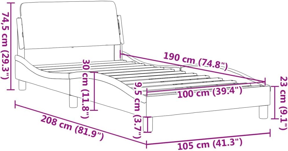 Twin Bed Frame with Headboard White 39.4'x74.8' Faux Leather Platform Bed Frame Modern Waved Design for Bedroom Furniture