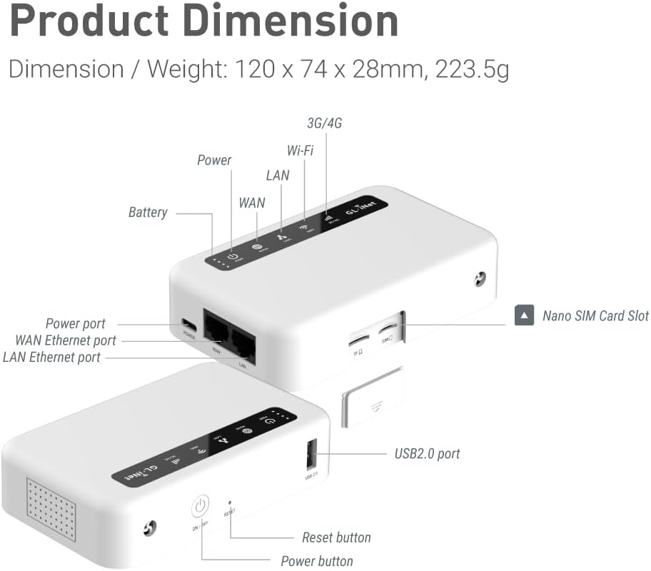 GL.iNetGL-XE300(Puli) 4GLTEMobileSmartVPNRouter|PortableWiFiWirelessTravel Hotspot,SupportATT,T-Mobile,Router/AccessPoint/Extender/WDSMode,OpenWrt, 5000mAhBattery,OpenVPNClient (EC25-AF)