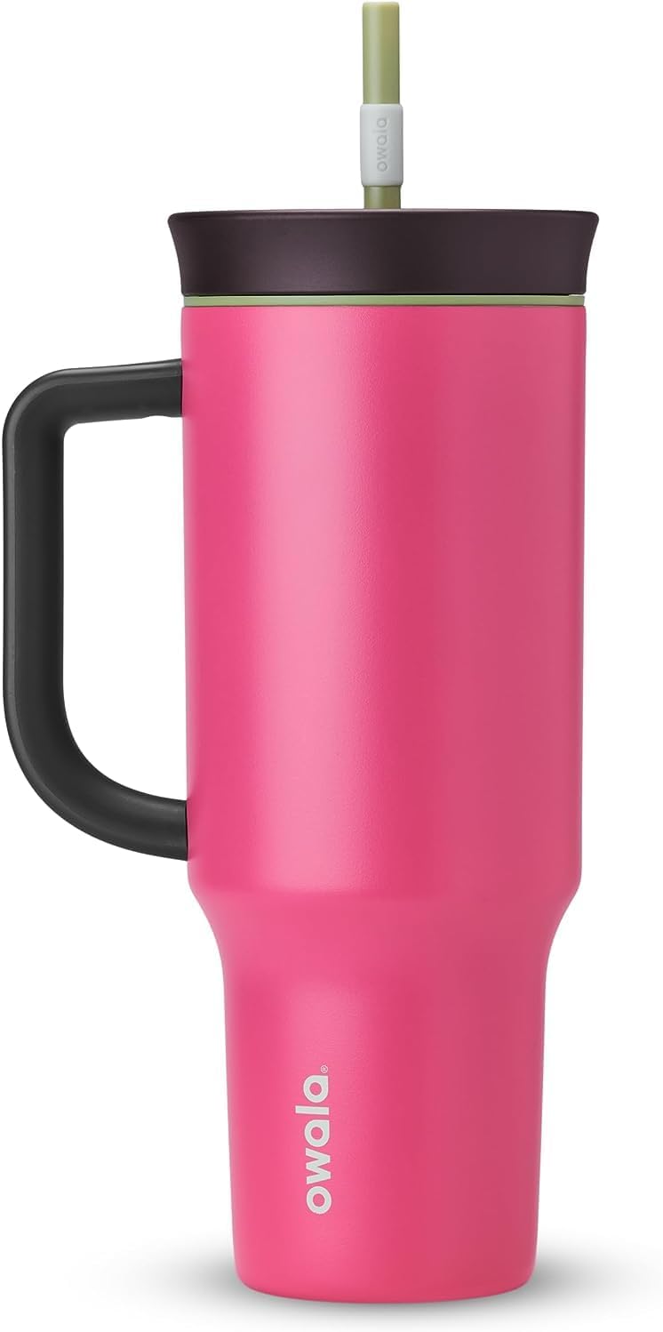 Owala Stainless Steel Triple Layer Insulated Travel Tumbler with Spill Resistant Lid,Straw,and Carry Handle,BPA Free,40 oz,Pink (Watermelon Breeze),(Pack of 6)
