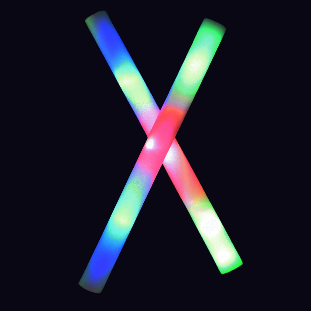 150 LED Foam Light Sticks - Batons & Wands for Wedding, Birthdays, Concerts & Festivals - 3 Color Lighting Modes - Batteries Included