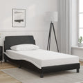 Twin XL Bed Frame with Headboard 39.4'x79.9' Faux Leather Platform Bed Frame Black and White Modern Wavy Design for Bedroom Furniture