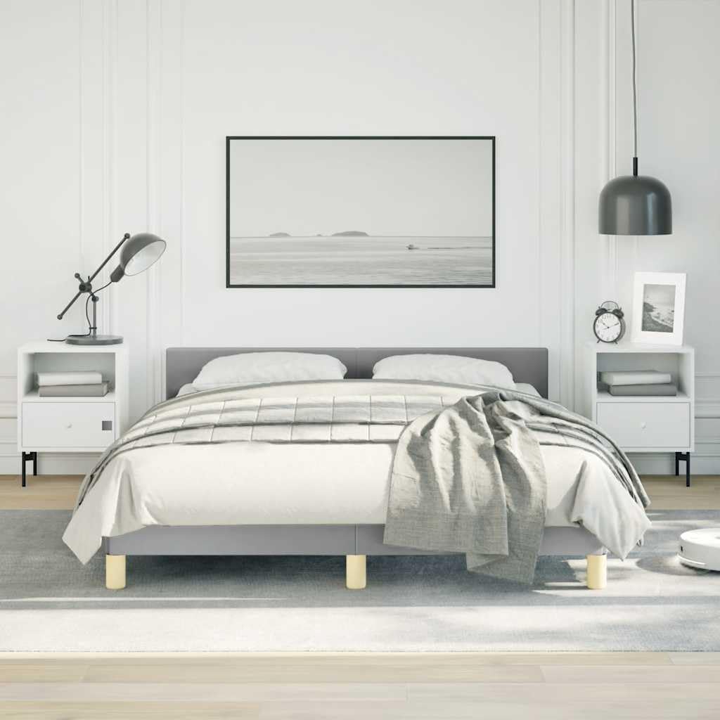 Full Bed Frame with Headboard Light Gray Fabric Platform Bed Frame No Box Spring Needed Sturdy Wood Slats Support Modern Bedframe for Bedroom Furniture