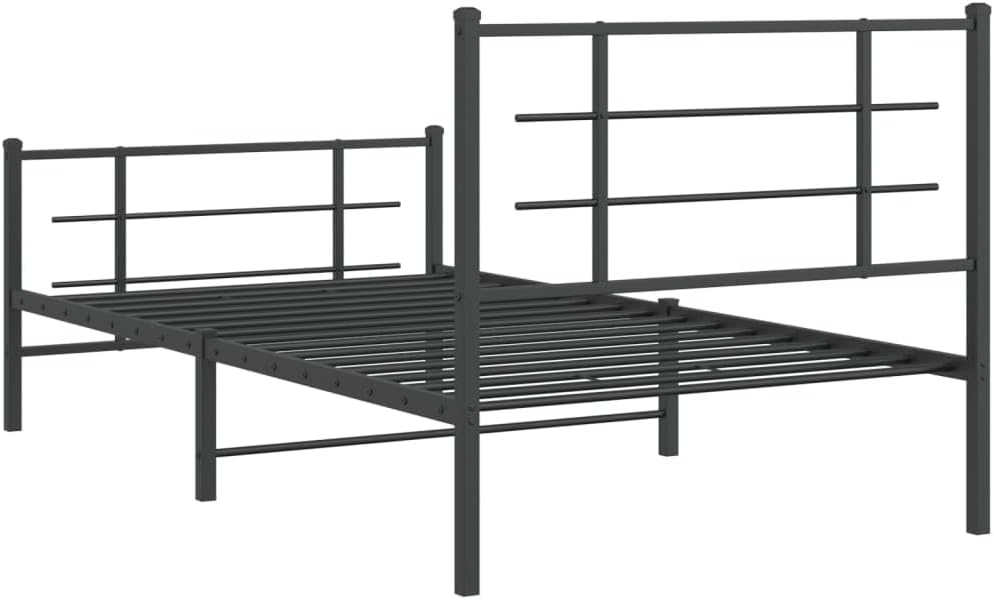 Metal Bed Frame with Footboard Black Twin Size Platform Bed Frame Sturdy Steel Construction Underbed Storage Space for Bedroom, Guest Room