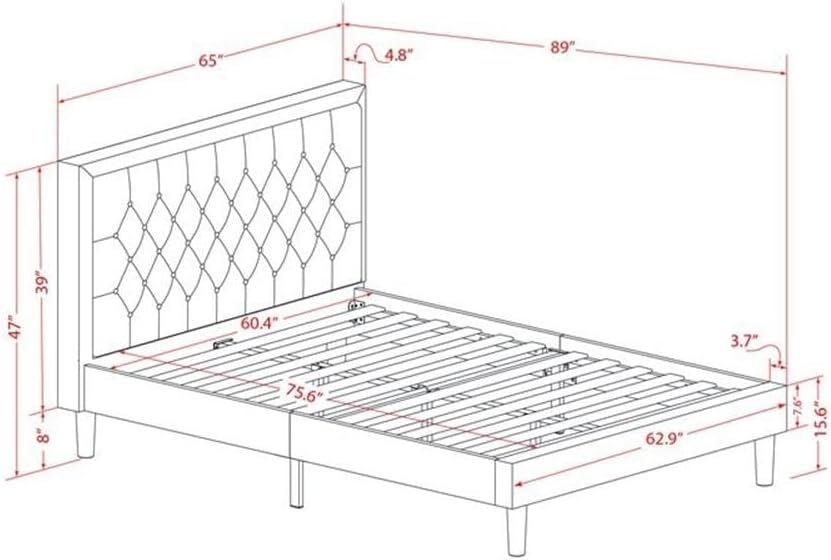 East West Furniture KD18Q-1HI0M 2 Piece Queen Size Bed Set - 1 Queen Bed Frame Brown Linen Fabric Padded and Button Tufted Headboard with 1 Night Stands - Antique Mahogany Finish Nightstand