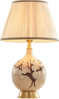 Chinoiserie Ceramic Table Lamp with Brass Base Bedside Desk Nightstand Lamp with Handmade Flower Reading Lamp for Bedroom Living Room Office College Bookcase (61x36cm)