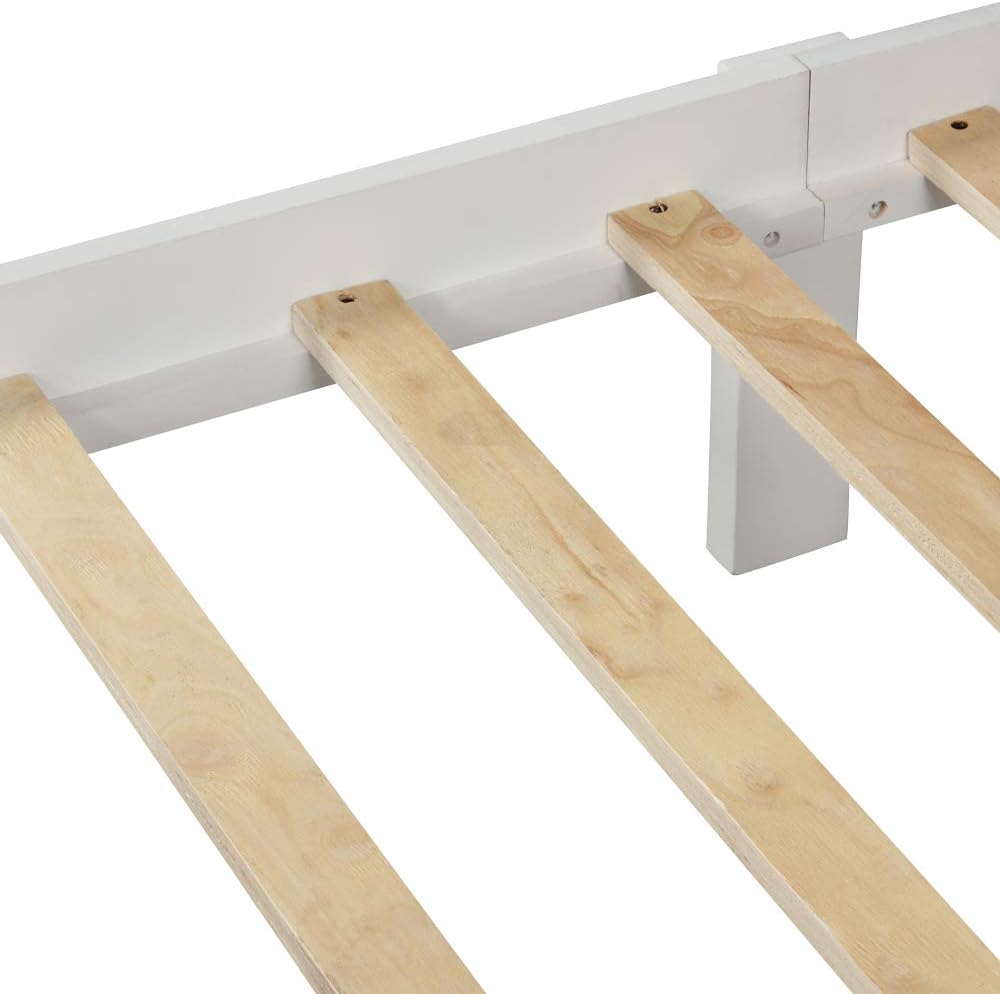 Sturdy Wooden Platform Bed Frame with Integrated Headboard and Footboard for Supportive, Minimalist Bedroom Setup (White + Pine + Twin)