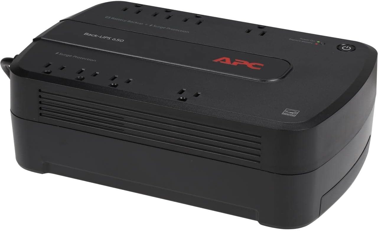 APC Back-UPS 650VA / 390W Battery Backup & Surge Protector, 8 Outlets, RJ45 Ethernet Protection, BE650G1 Uninterruptible Power Supply for Computers, Wireless Routers, and Home Office Electronics