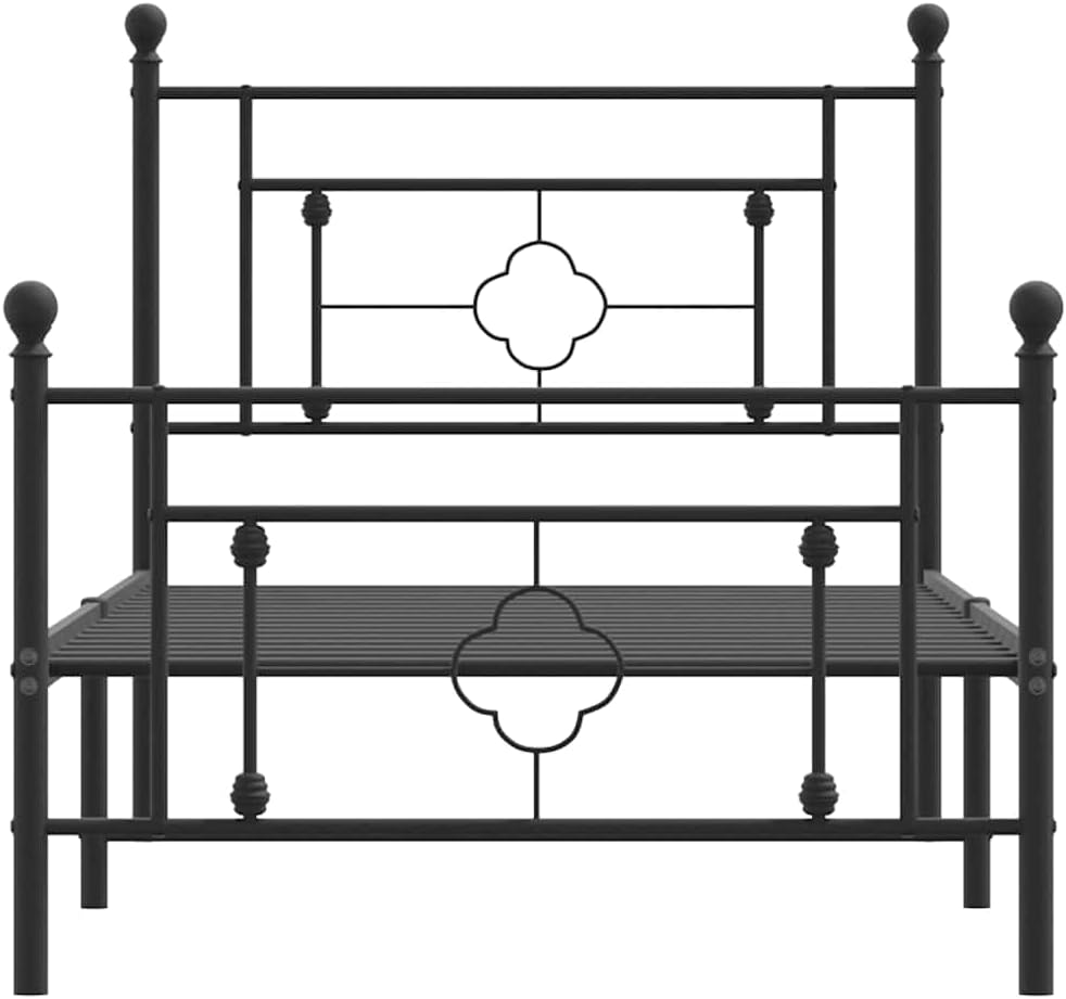 Metal Bed Frame with Footboard Black 39.4'x78.7' Queen/Twin Size Platform Bed Frame Sturdy Steel Construction Underbed Storage Space for Bedroom Guest Room