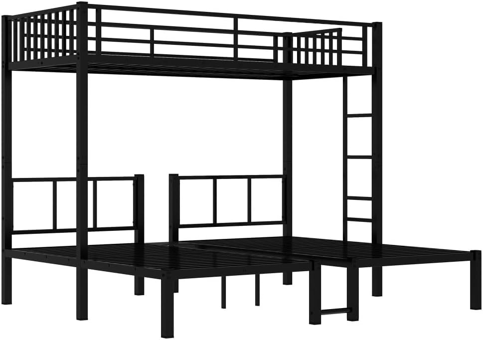 Twin Over Twin & Queen Bunk Bed, with Safety Guardrails,Space-Saving/Noise Reduced,Black (Black + Metal + Twin)