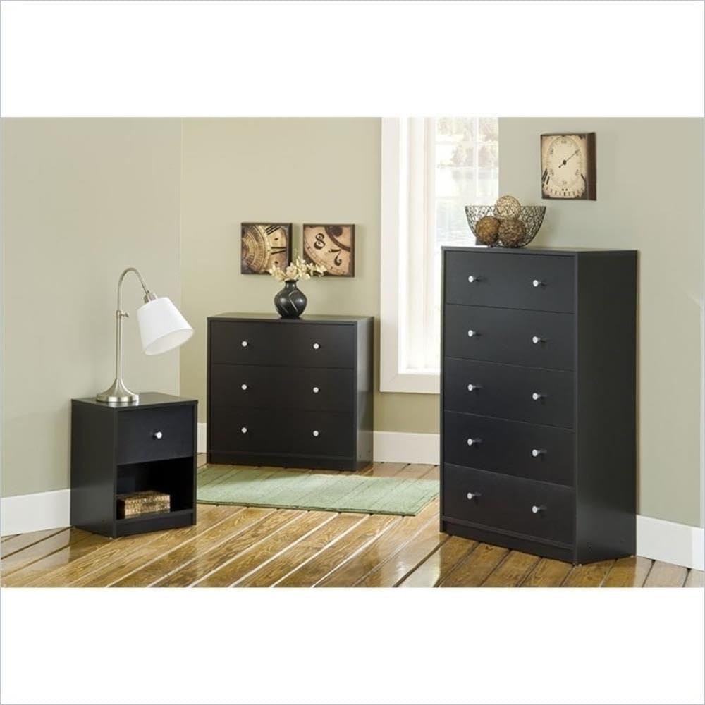 Pemberly Row 3PC Engineered Wood Dresser and Nightstands Bedroom Set in Black