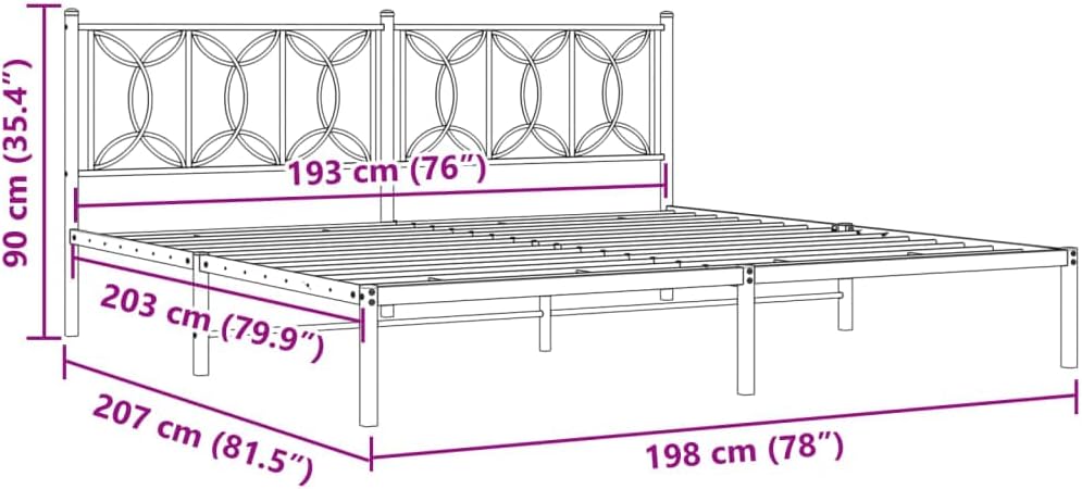 Metal Bed Frame with Headboard Black King Size 76'x79.9' Steel Platform Bed Frame Sturdy Durable Underbed Storage Space for Bedroom Furniture