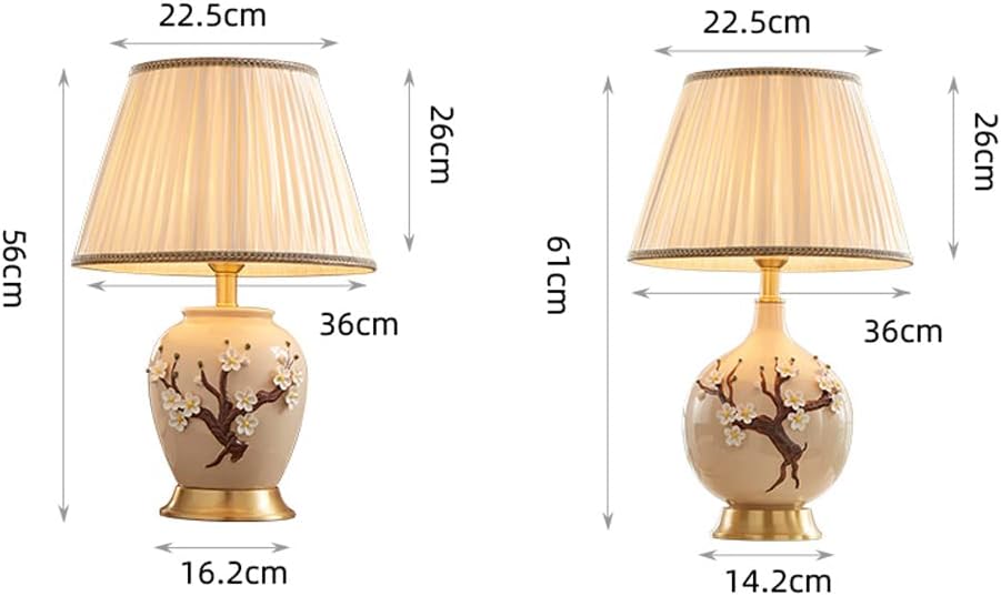 Chinoiserie Ceramic Table Lamp with Brass Base Bedside Desk Nightstand Lamp with Handmade Flower Reading Lamp for Bedroom Living Room Office College Bookcase (56x36cm)