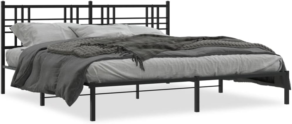 Black Powder-Coated Steel Double Bed Frame with Underbed Storage, Rectangular Metal Frame for Bedroom, Durable Construction and Easy Assembly