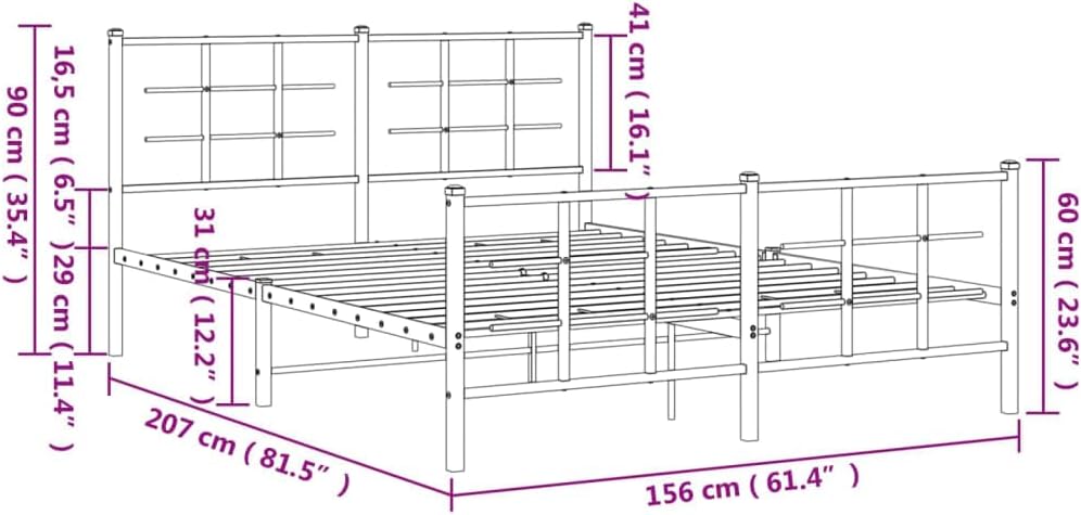 Metal Bed Frame with Footboard Queen Size Steel Platform Bed Frame Black Sturdy Construction Underbed Storage Space for Bedroom Guest Room