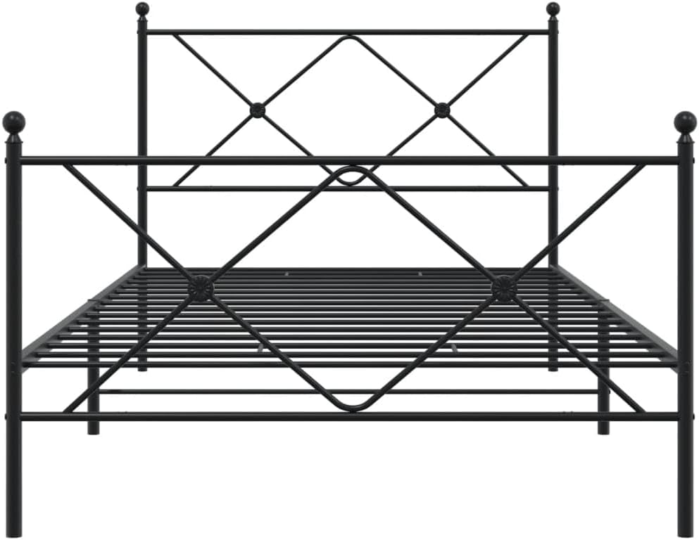 Metal Bed Frame Black Steel Twin Size with Footboard Sturdy Durable Design for Bedroom Guest Room