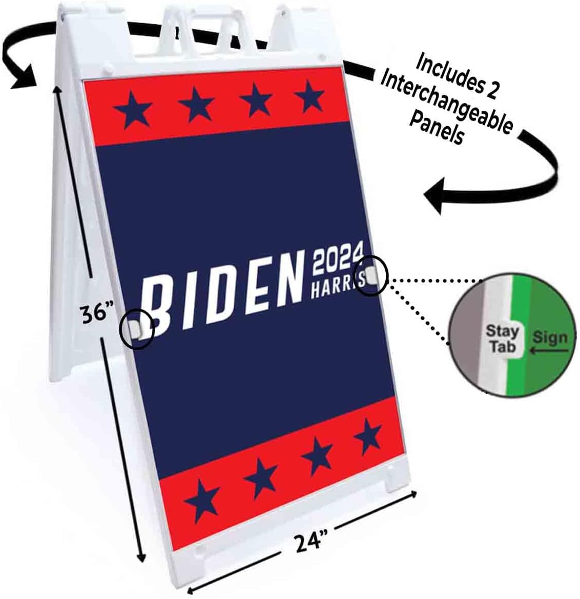 Biden Harris 2024 (24' X 36') Deluxe A-Frame Signicade, Includes 2 Removable Panels & Stand | Election, Political, Democrat, Vote