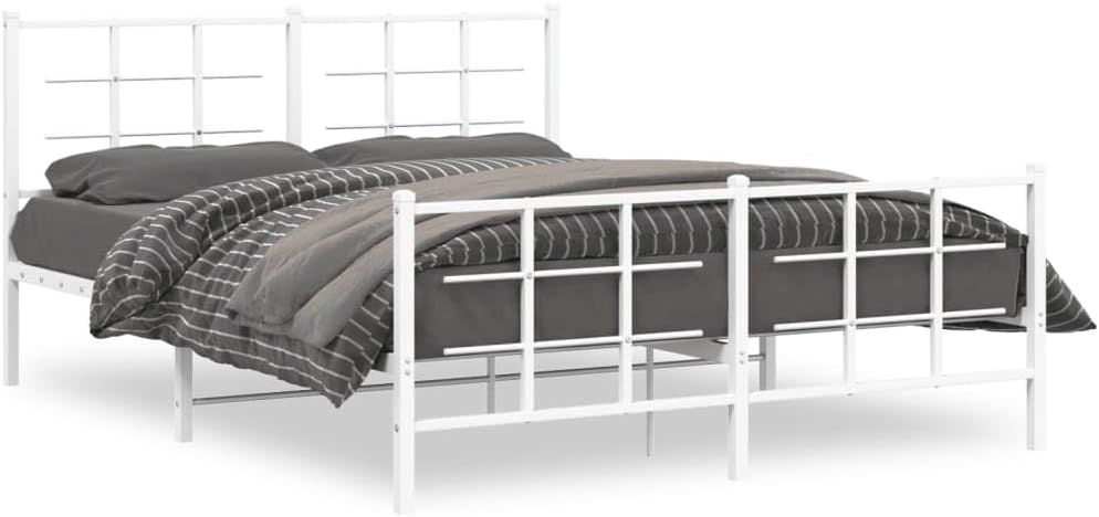 White Steel King Bed Frame Rectangular Modern Heavy-Duty Metal Platform with Powder-Coated Finish for Stability and Easy Assembly, 1 Piece