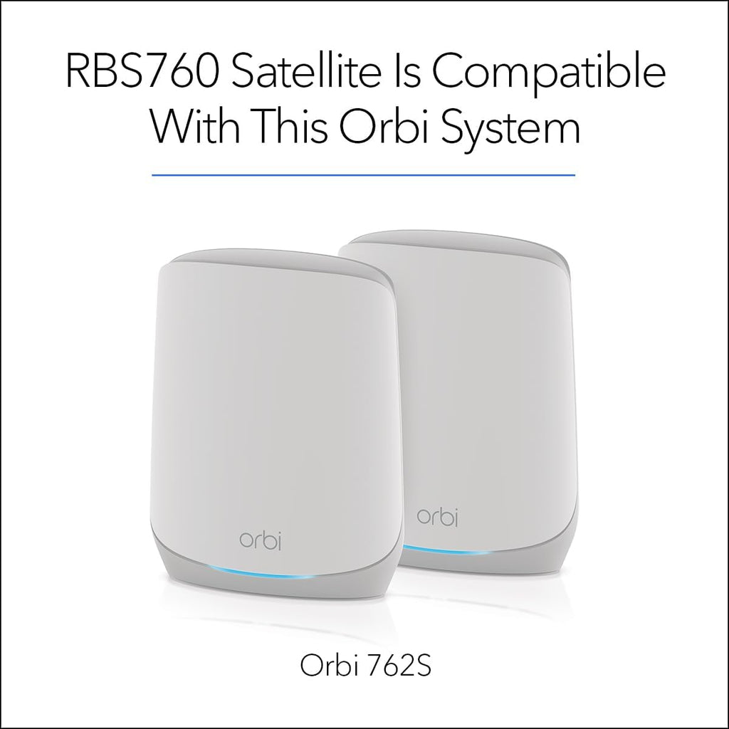 NETGEAR Orbi Whole Home Tri-Band Mesh WiFi 6 Add-on Satellite (RBS760) – Works with Your Orbi WiFi 6 System - Adds Coverage up to 2,500 sq. ft. - AX5400 up to 5.4Gbps (Renewed)