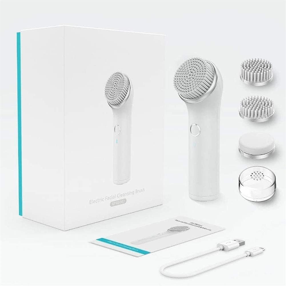 Facial Cleansing Brush, Waterproof Electric Face Cleansing Brush Device for Deep Cleaning, Gentle Exfoliating, Rechargeable Silicone Skin Wash Machine, White