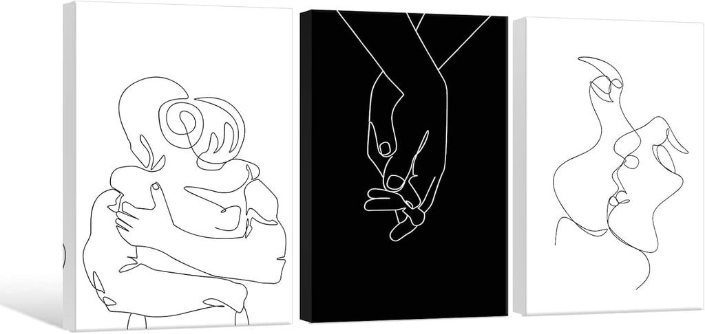 Couples Wall Decor Black and White Canvas Wall Art Minimalist Line Drawing Art Poster Prints Romantic Couple Love Painting Pictures for Bedroom Bathroom Living Room Office Decor 24'x32'