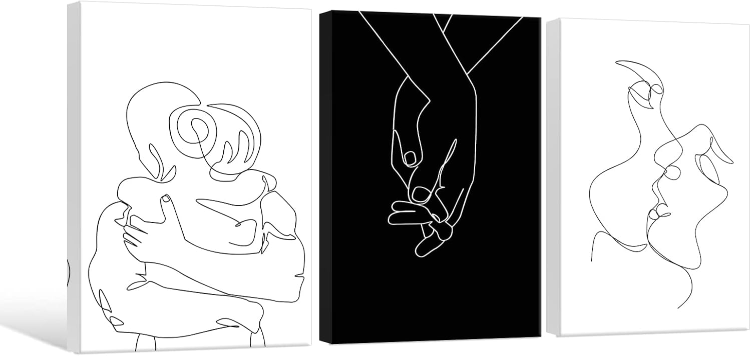 Couples Wall Decor Black and White Canvas Wall Art Minimalist Line Drawing Art Poster Prints Romantic Couple Love Painting Pictures for Bedroom Bathroom Living Room Office Decor 24'x32'