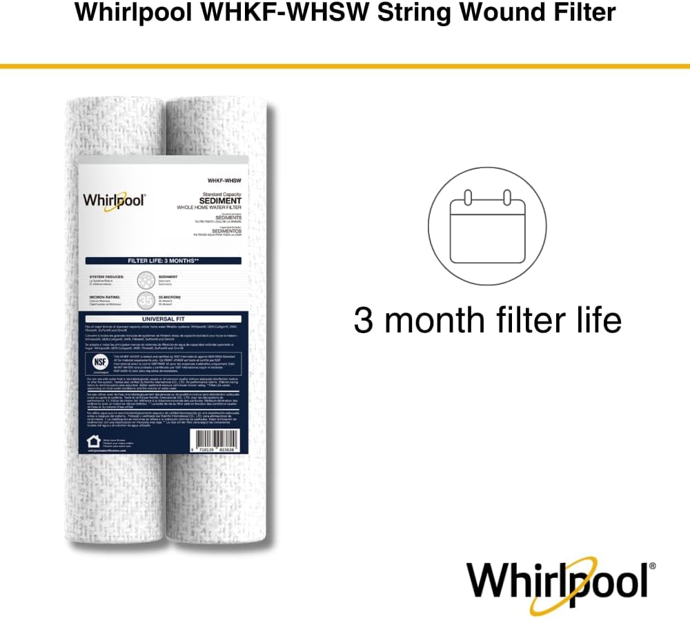 Whirlpool 10' x 2.5' Whole House Sediment Water Filters, WHKF-WHSW, 35 Micron, NSF Certified Reduces Sand, Soil, Silt & Rust for Standard Filter Housings, 24-Pack