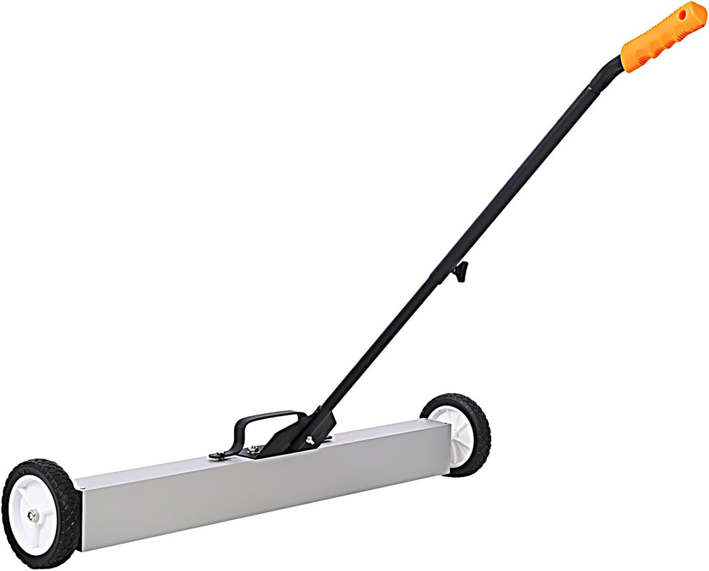 36'' Magnetic Sweeper with Quick Release Handle 30 lb Capacity Rolling Magnet Heavy Duty Push-Type Pick-Up Sweeper with 7 Inch Wheels for Nails Screws Metal Debris Black and Silver