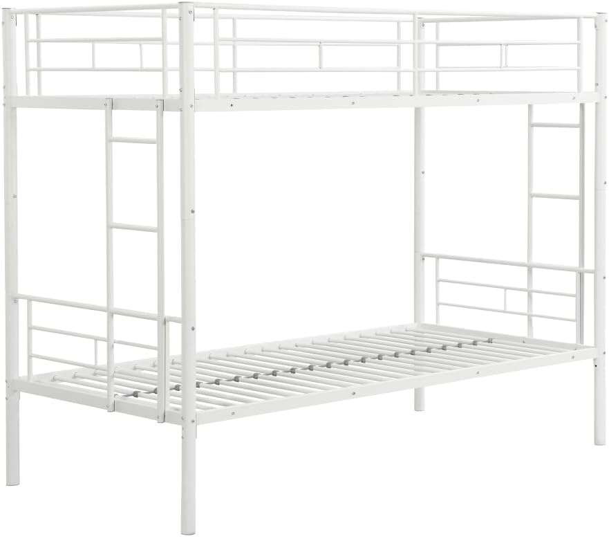 BUNK Bed Pink Twin Over Twin (White + Metal)