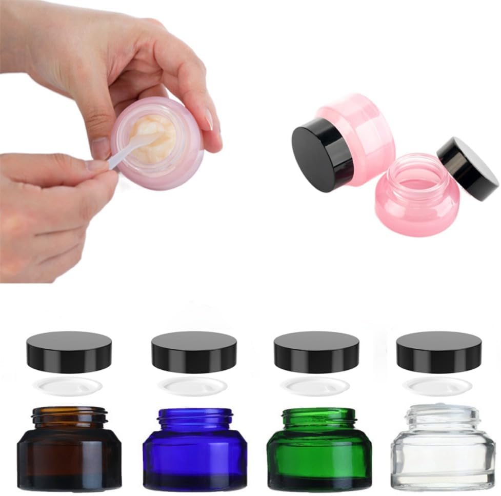 20PCS 15g/30g/50g Glass Cosmetic Jars with Inner Liner, Round Empty Travel Refillable Bottles for Body Skincare Lotion, Cosmetic Samples & DIY Beauty Tools Accessories (30g,Pink)