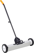 Magnetic Sweepers with Release Heavy Duty Push-Type 24'' Rolling Magnetic Pick-Up Sweeper Ergonomic Adjustable Long Arm for Nails Needles Screws Collection Metal Black and Silver
