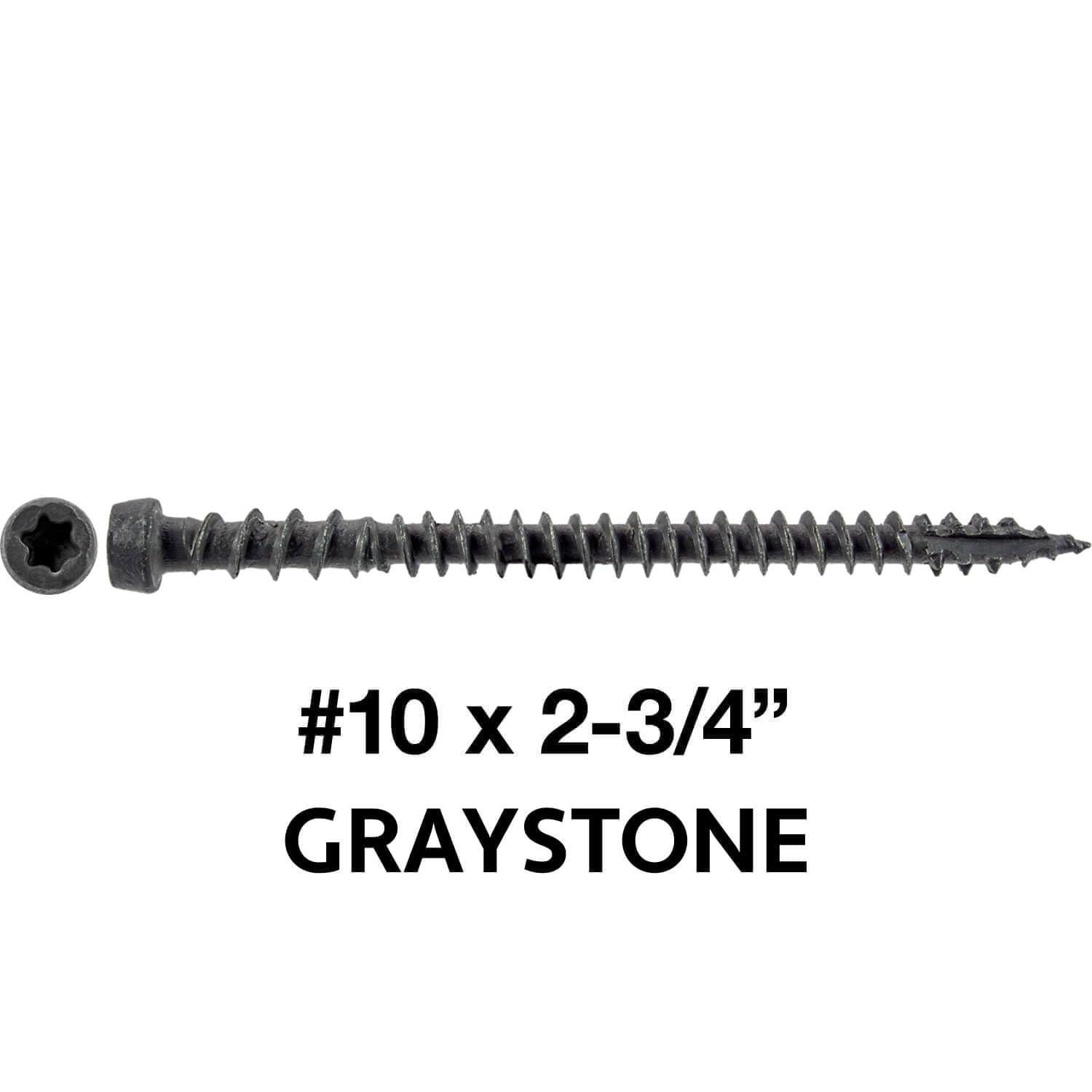10 x 2-3/4' Graystone Composite Decking Wood Screw Torx/Star Drive Head - Exterior Coated - AQC Lumber Compatible - CASE Qty 42 Boxes 3,570 Screws