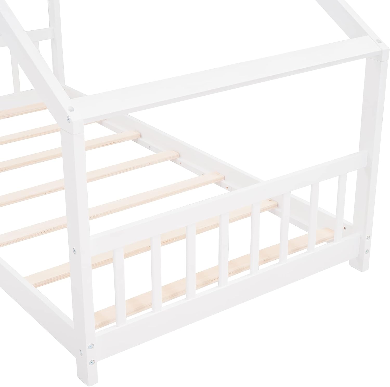JIVOIT Twin Size Wood House Bed, Solid Wood Tent Bed Canopy Bed Frame with Roof Design, Twin Floor Bed with Wood Slats Support, No Box Spring Needed(White-Twin-Pinewood)