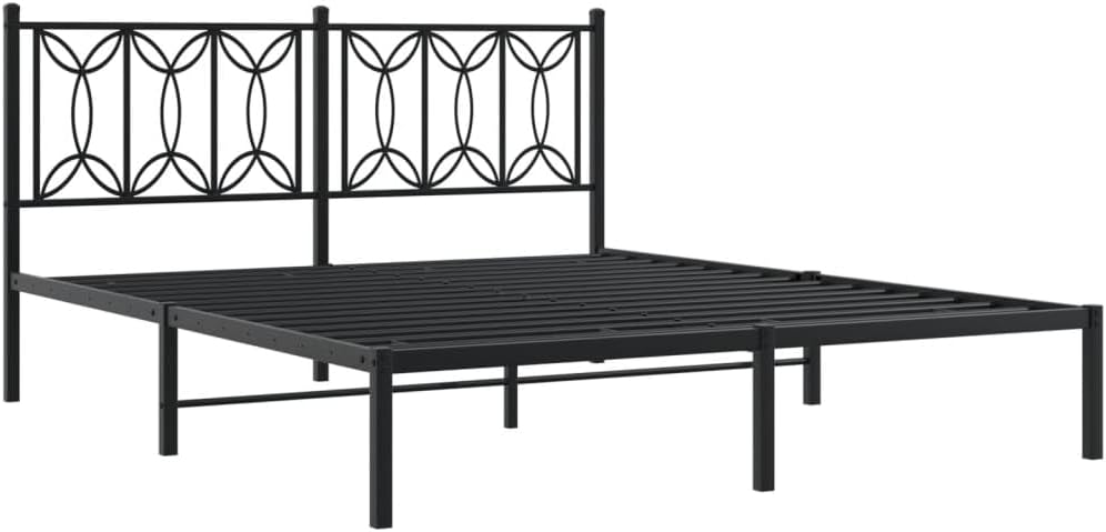 Metal Bed Frame with Headboard Black Queen Size Steel Platform Bedframe 59.1'x78.7' Sturdy No-Mattress Design for Bedroom Furniture Supportive Base with Underbed Storage