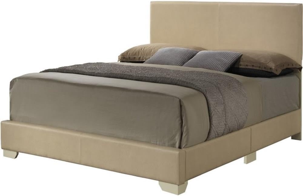 Glory Furniture Aaron Faux Leather Upholstered Queen Bed in Beige