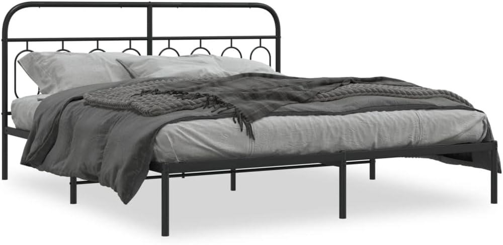 Black Steel Full Bed Frame Rectangular Modern Design with Heavy-Duty Construction and Ample Underbed Storage Space for Mattress Support and Airflow