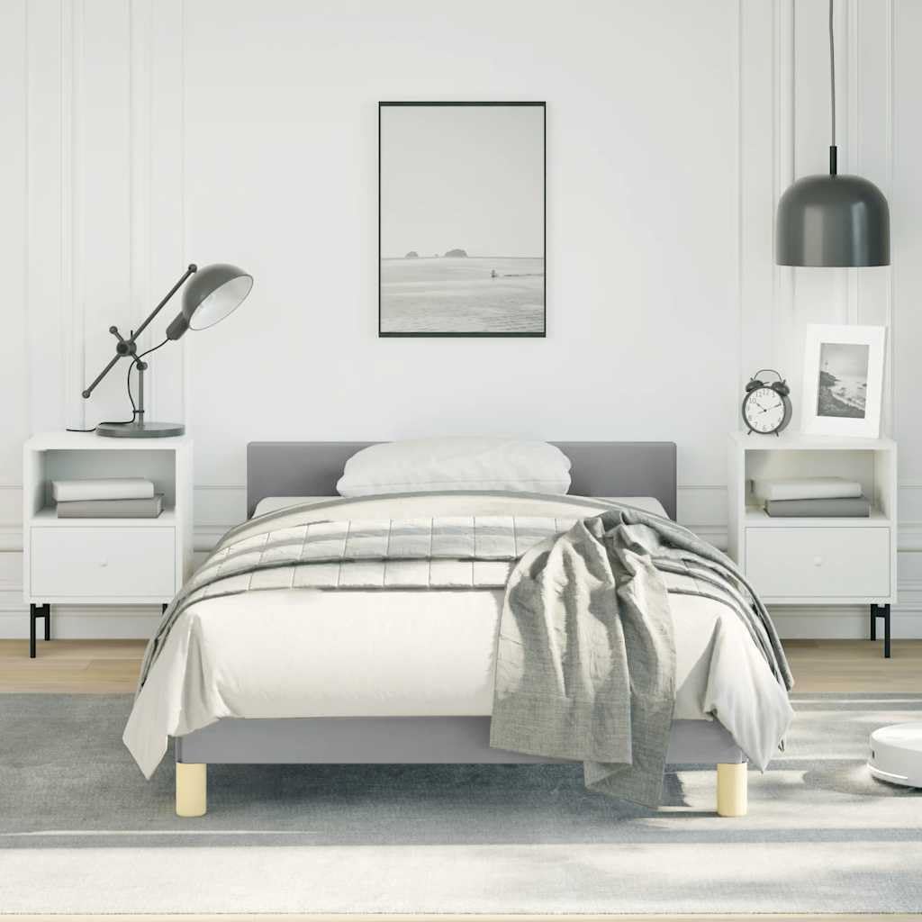 Light Grey Twin Bed Frame with Headboard, Durable Upholstered Platform Frame with Breathable Slats for Modern Bedroom Decor, Easy Assembly Included