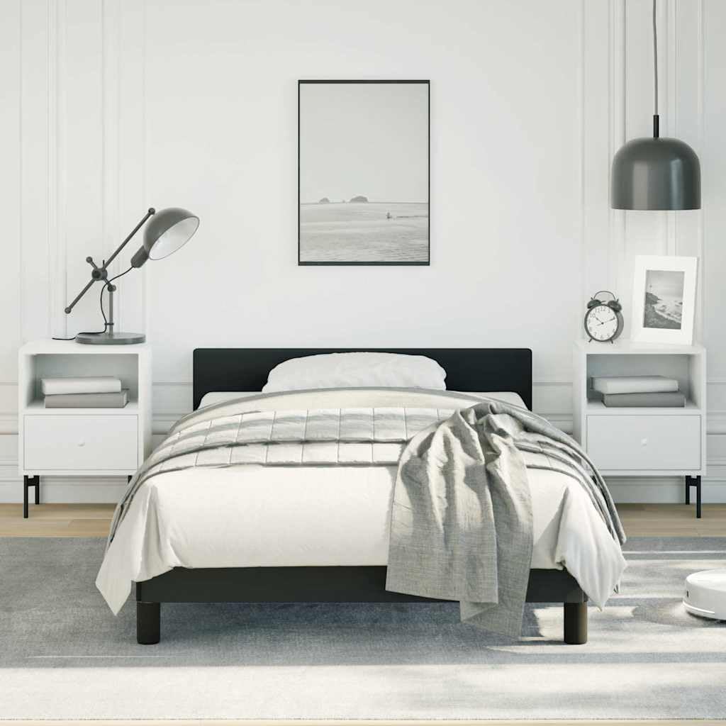 Twin XL Bed Frame Black Modern Faux Leather Headboard Base Platform | Strong Slat Support | Generic Furniture for Bedroom | Easy Assembly |