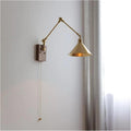 Wall Sconces, Pull Chain Switch LED Wall Light Fixtures Copper Long Arm Walnut Home Indoor Lighting Nordic Modern Wandlamp Luminaria(A)